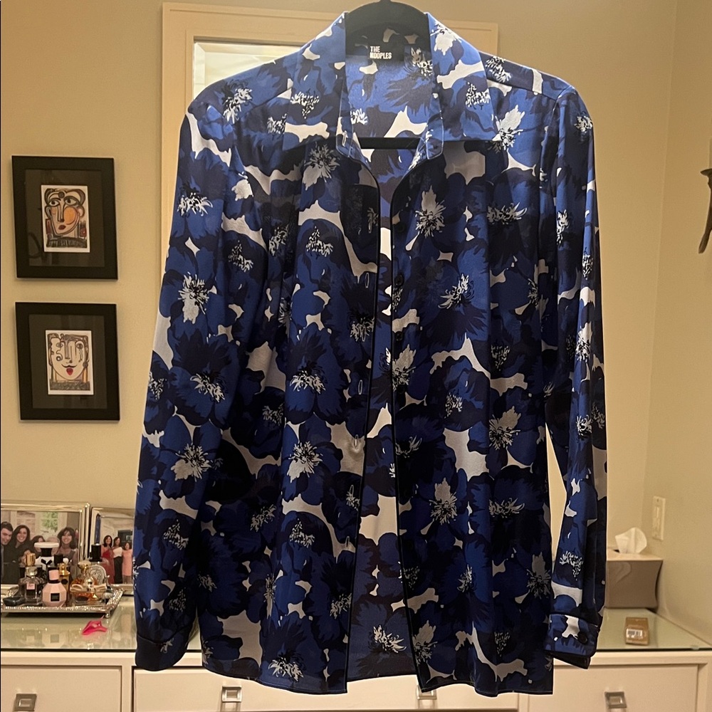 The Kooples Navy and White Floral Button Down Shirt